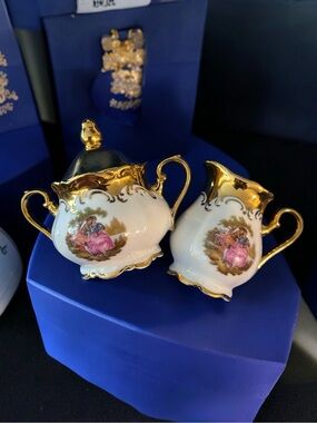 Vintage 22K Gold-Trim Porcelain Creamer and Sugar Set, West Germany